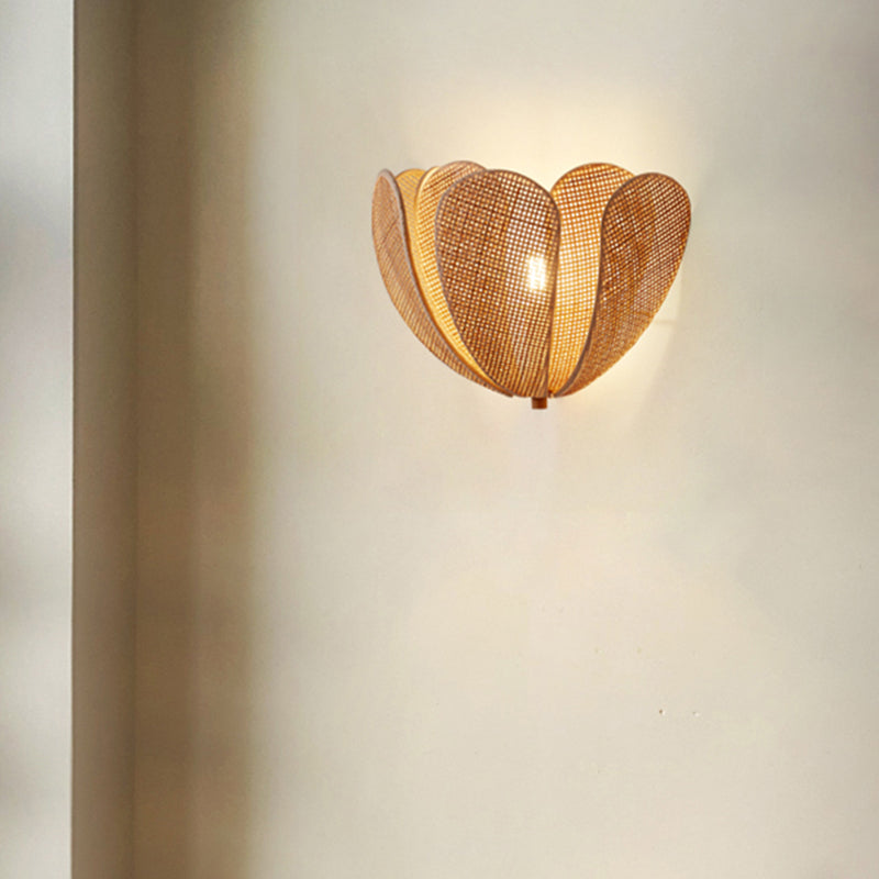 Rattan E27  Wall Light Japanese Crafted Petal Light Foyer Bedroom Beside Homestay Corridor Background Lamp