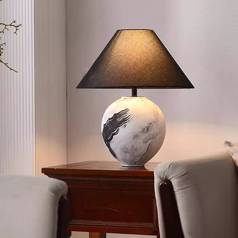 Vintage Homestay Hotel Living Room Bedroom Bedside Ink Painting Decorative Ceramic Table Lamp