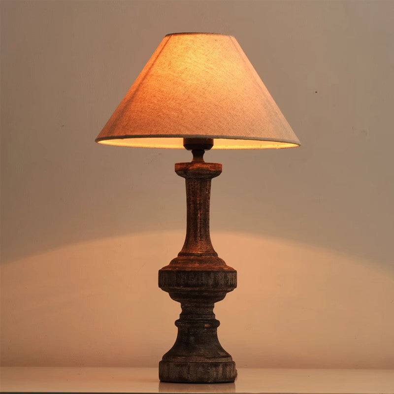 Contemporary Residential Use Wood Table Lamp Bedside Lamp with Surrounding White Linen Shade