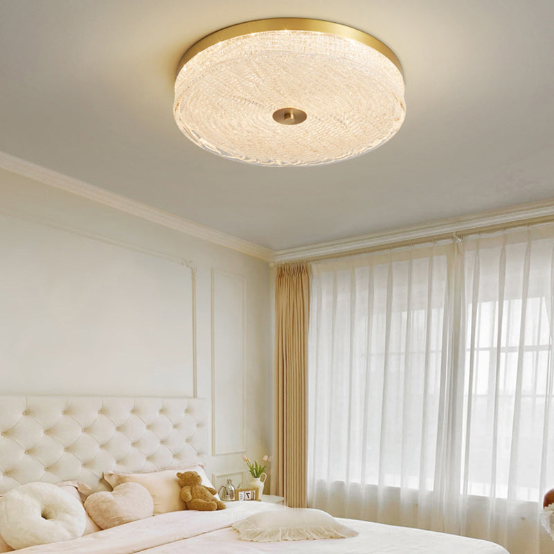 Light Luxury Dimmable Round Brass LED Ceiling Lamp Minimalist Lighting Fixture for Bedroom