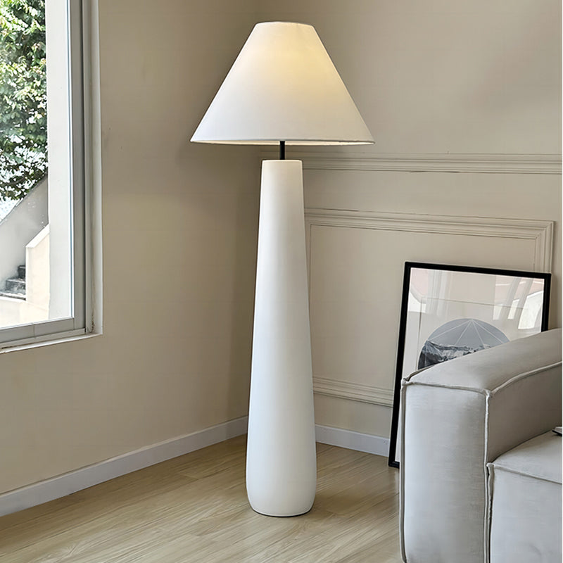 Wabi Sabi 58" Column Resin White/Black Floor Lamp With Fabric Lampshade