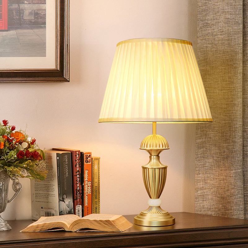 Simple Brass and Jade Table Lamp White Fabric Lampshade for Bedroom Living Room E27 Desk Lamp