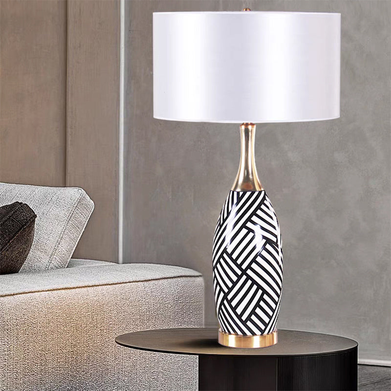 Vintage Ceramic Table Lamps Linen Lampshade Silver White E27 Bulb For Living Room Bedroom