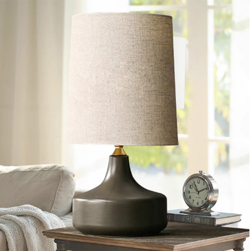 White Vintage Distressed Ceramic Pot Table Lamp for Bedroom Living Room End Table