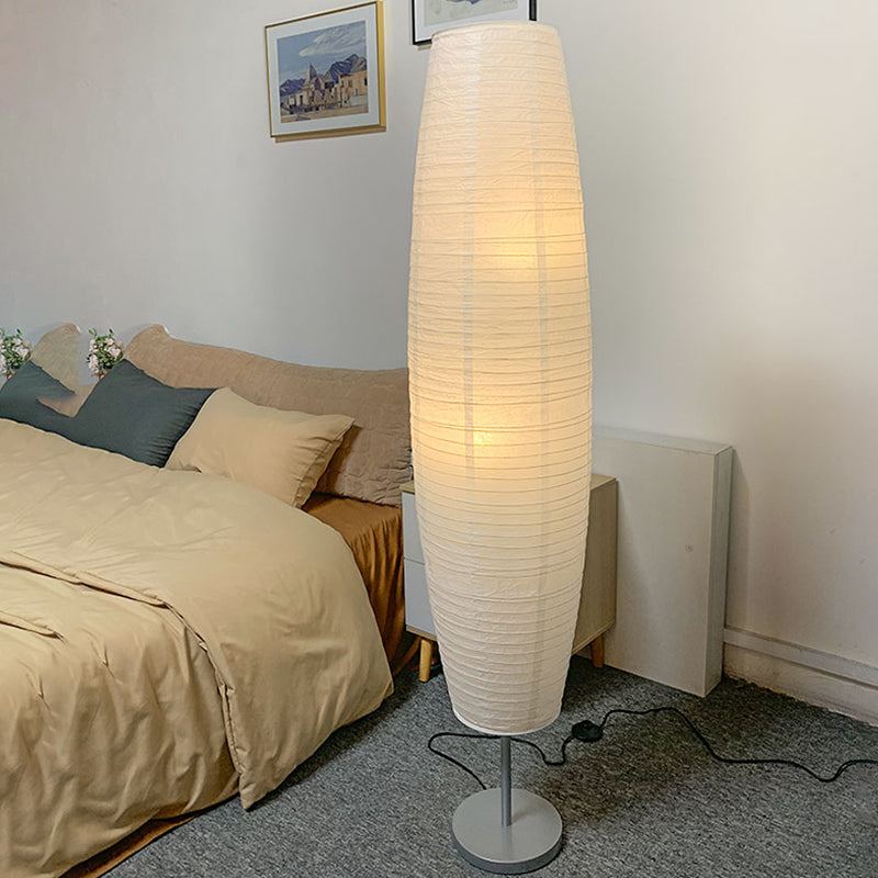 Wabi Sabi Column Paper 57" Floor Lamp with Warm White Bulb White Color Rice Paper Lampshade