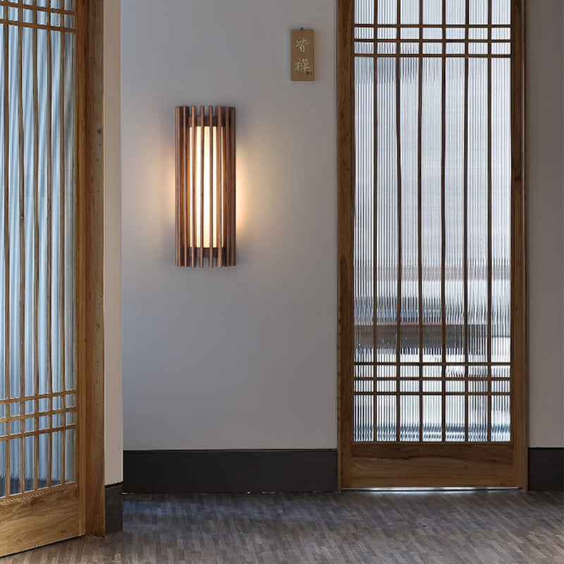 Walnut Wood Grid Simple Modern Wabi-sabi style Wall Sconce lights for Bedroom Bedside Living Dining Room