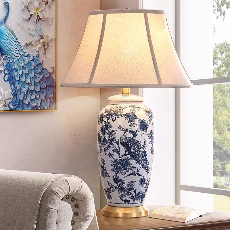 Jingdezhen Blue and White Porcelain Ceramic Lamp Bedroom Bedside Lamp New Chinese Style Living Room Lamp