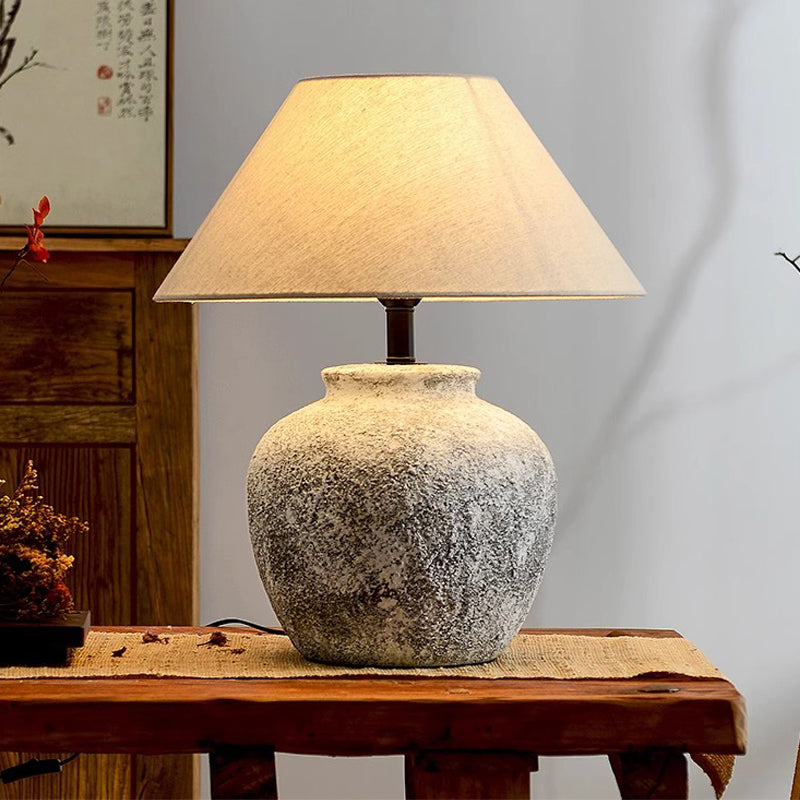 Kung Series Hand-painted Coarse Ceramic Table Lamp with Cone Linen Lampshade E27 LED Bulb Warm white 3000K