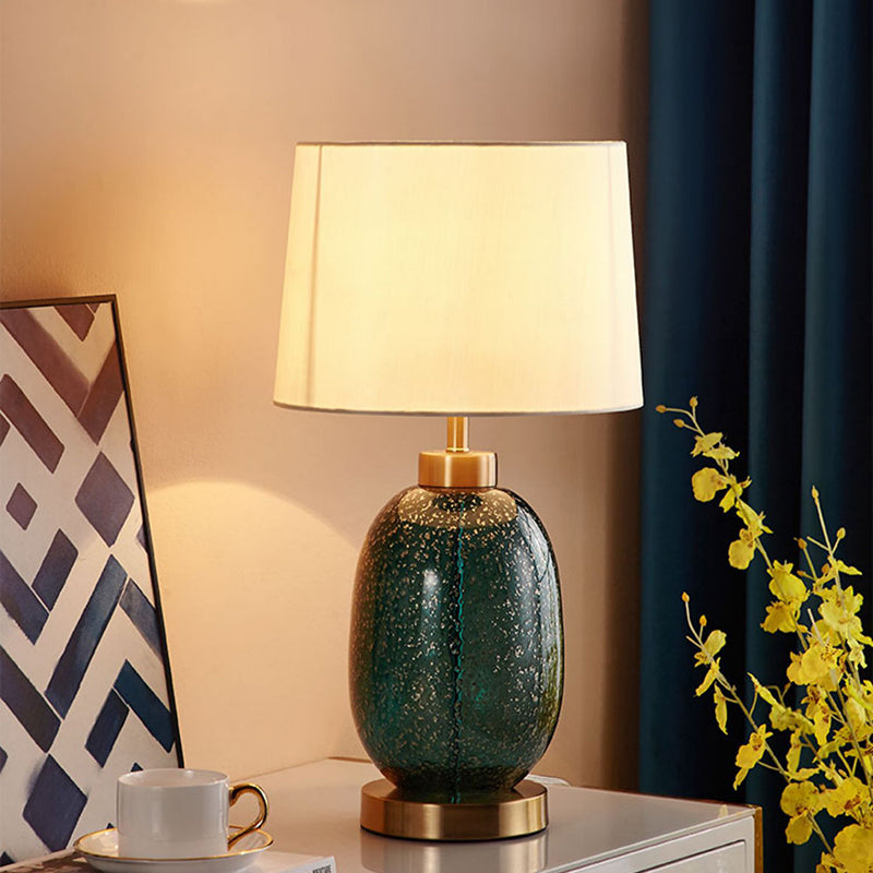Light Luxury Purple Transparent Glass Table Lamp With Brown Fabric Lampshade