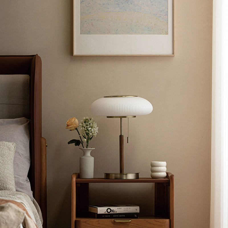 Traditional Solid Wood Table Lamp With White Glass Lampshade