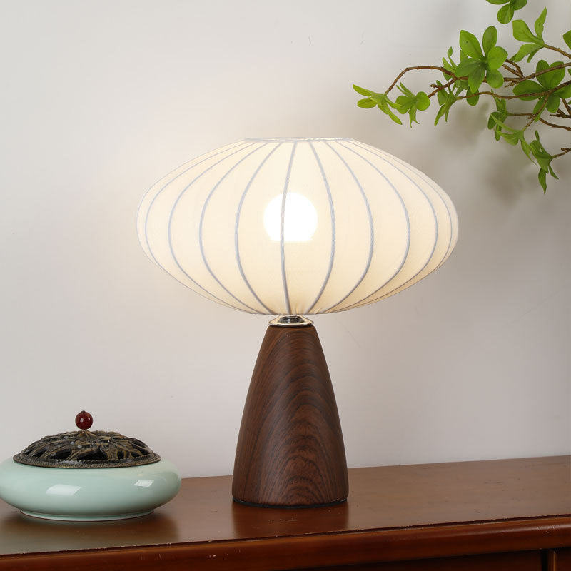 Simple Modern Silk Table Lamp Walnut Color Ceramic Base Body and White Silk Lampshade Desk Lamp for Bedroom Living Room