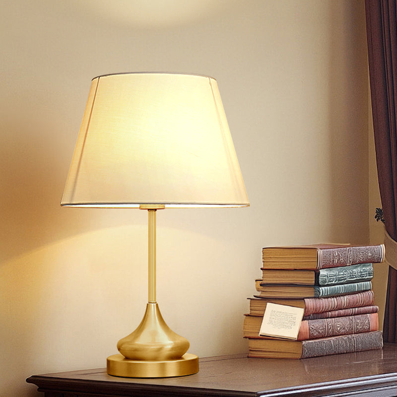 Modern Brass Table Lamp E27 White Fabric Lampshade Desk Lamp for Bedroom Night Light