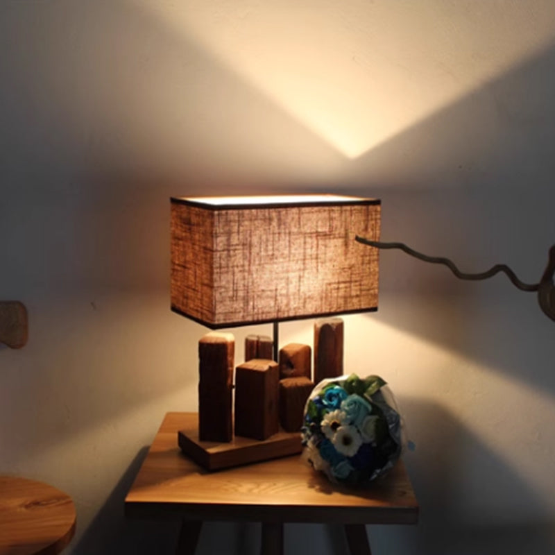 Creative Homestay Bedroom Solid Wood Desk Lamp Weathered Wooden Lighting Fixture Characteristic Handmade