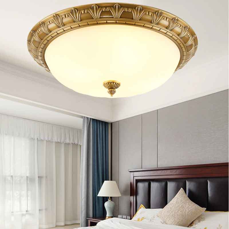 Vintage Luxury Dia.19"/15"/11" Round Brass LED Ceiling Light with Milk White Glass Lampshade