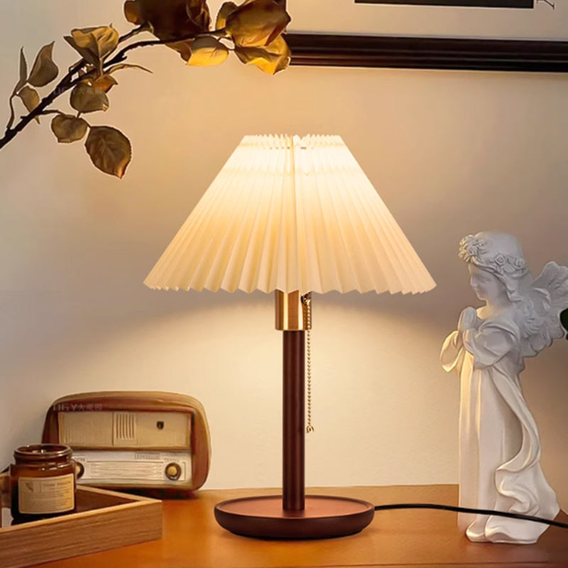 Contemporary Residential Use Timber Electrical Plug-in Bedside Lamp with Surrounding TC Fabric Shade, 17.5"