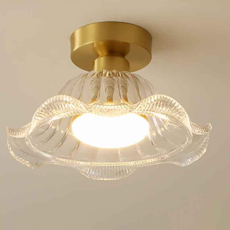 Rustic Creative Flower Brass LED Ceiling Light With Clear Glass Lampshade and LED E27