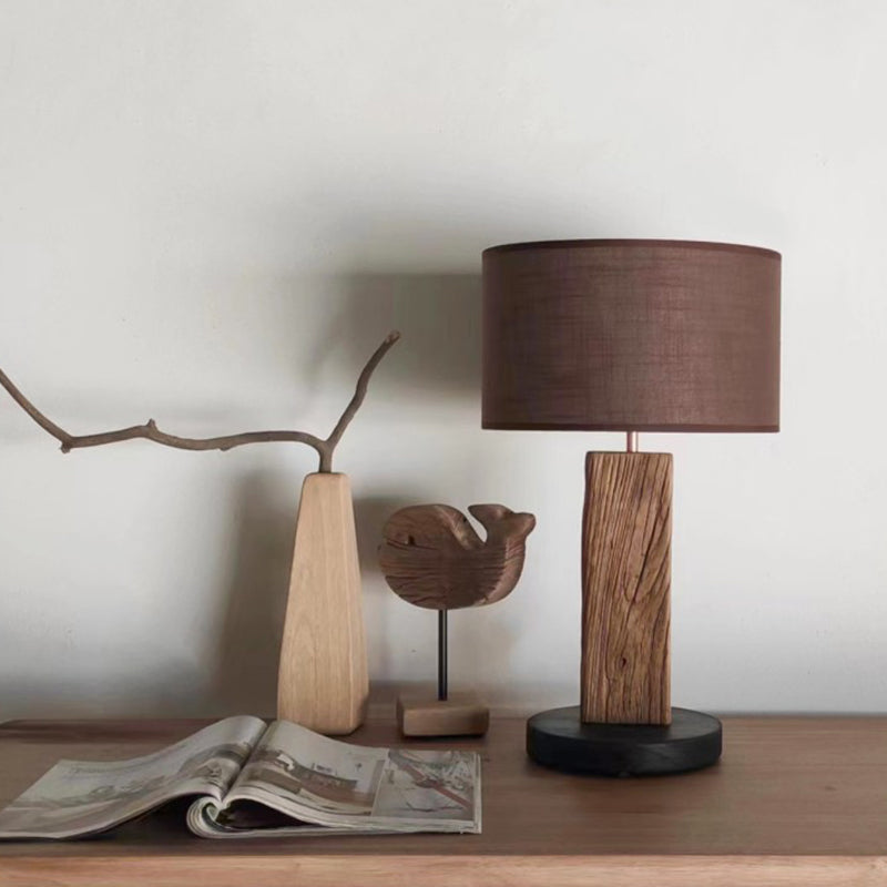 Solid Wood Retro Home Wabi Sabi Style Fabric Desk Lamp Decorative Art Zen Style