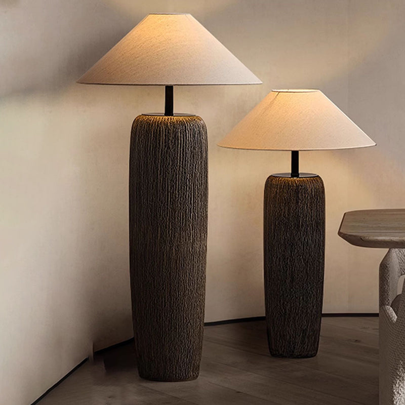 Wabi Sabi 31"/43" Column Ceramic Pot Floor Lamp With Beige Fabric Lampshade