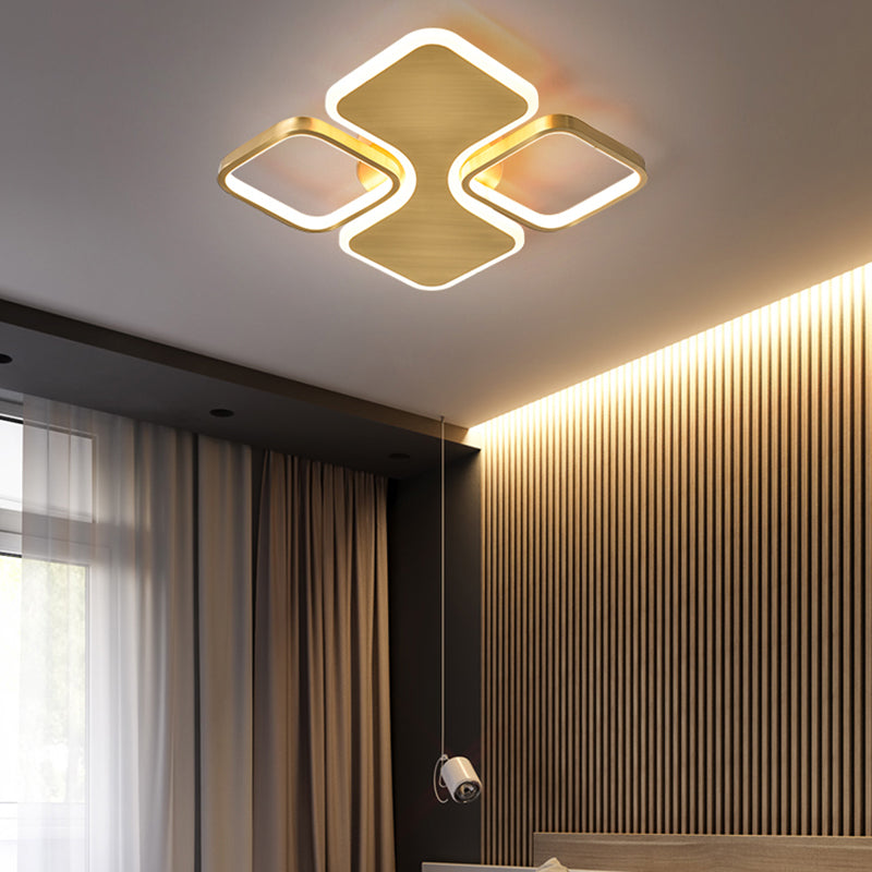 Light Luxury LED 23" Square Flush Brass Ceinling Lamp With Acrylic Lampshade
