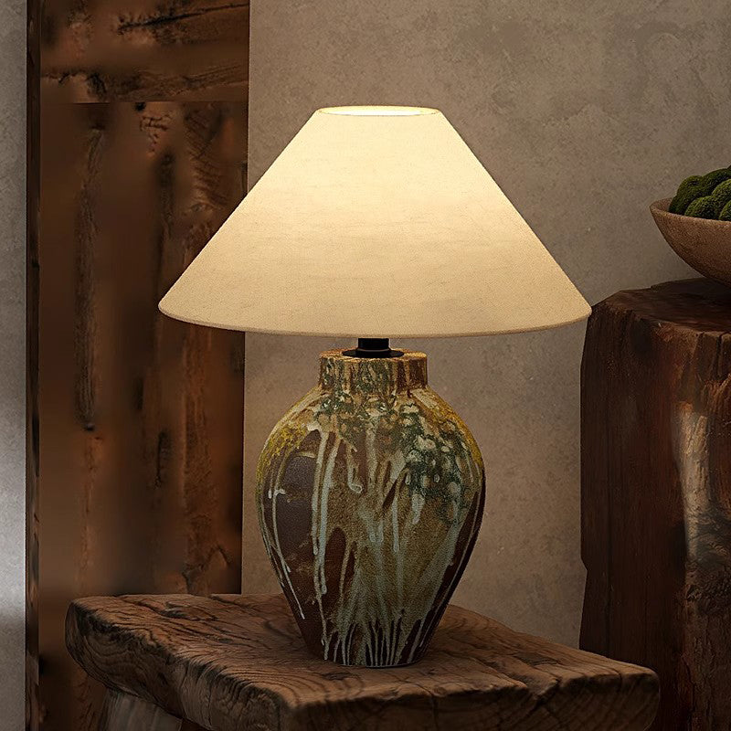 Ceramic Table Lamp Colorful Partern Ceramic Base And Cream Linen Shade Chinoiserie Desk Lamp