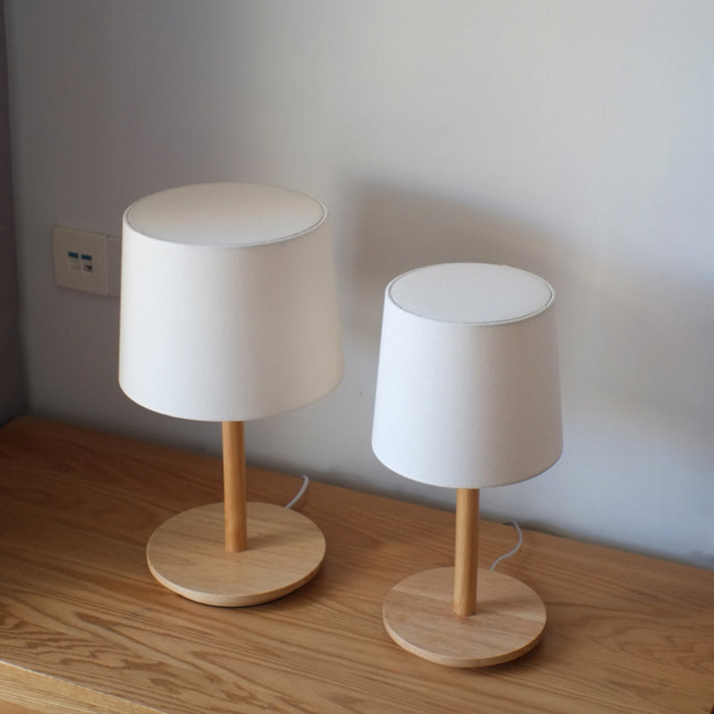 Simplistic 17.5"/16" Height Outlet-powered Standard Table Lamp in Wood with Textile Lampshade