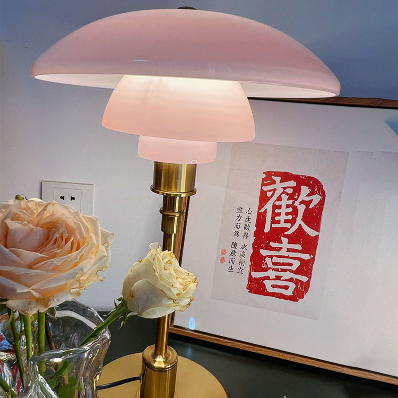 Classic Pink Glass Table Lamp With Metal Base