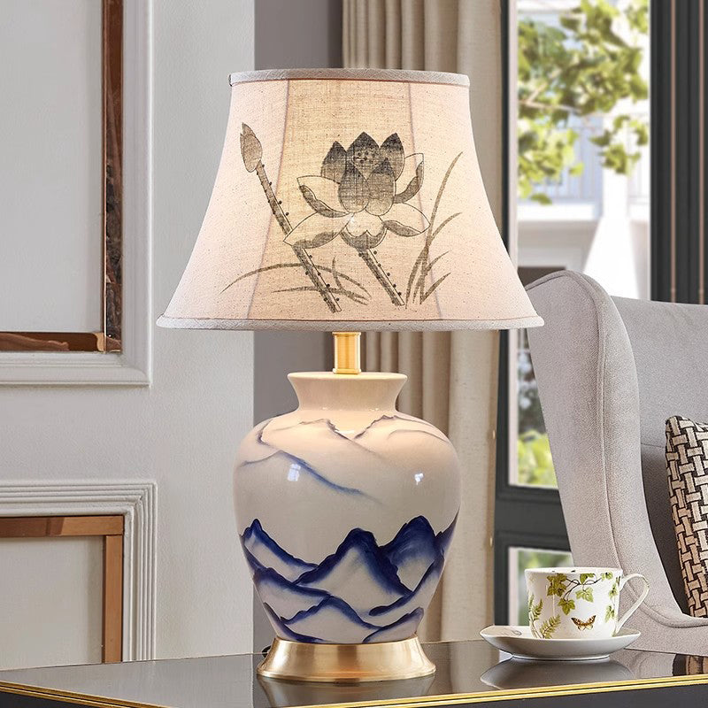 Blue and White Porcelain Ceramic Lamp Bedroom Bedside Lamp Chinese Style Living Room Decoration