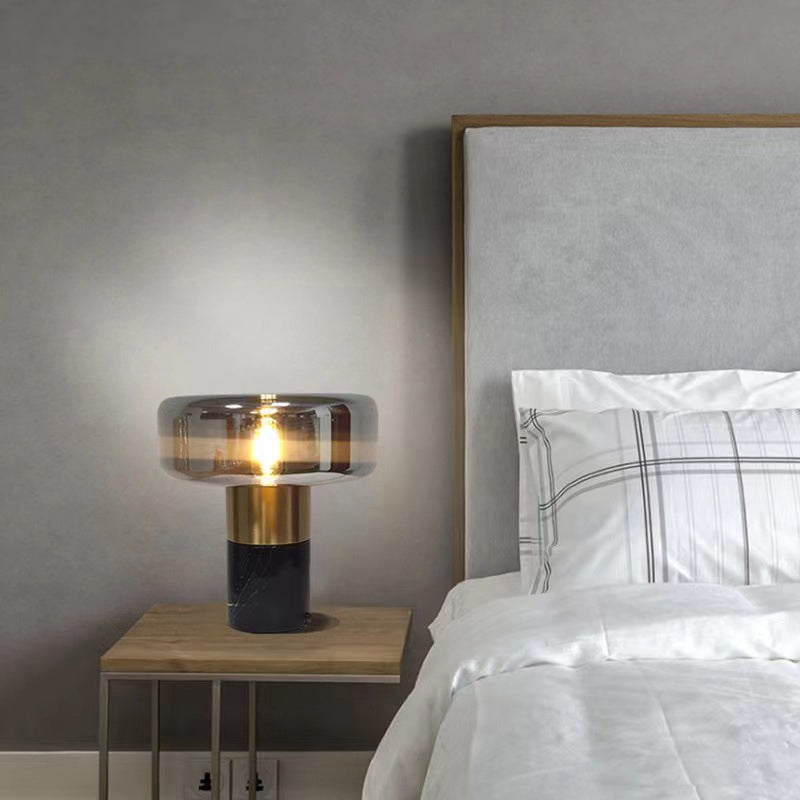 Modern Deoration Light Luxury Marble Table Lamp With Amber Glass Lampshade