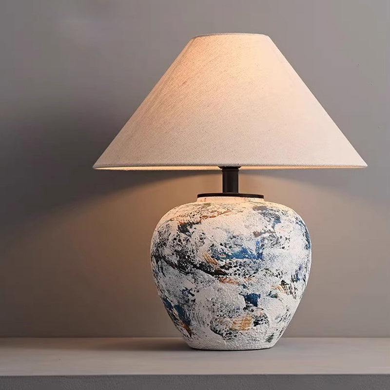 Galaxy Series Hand-painted Oriental Ceramic Table Lamp with Cone Linen Lampshade E27 LED Bulb