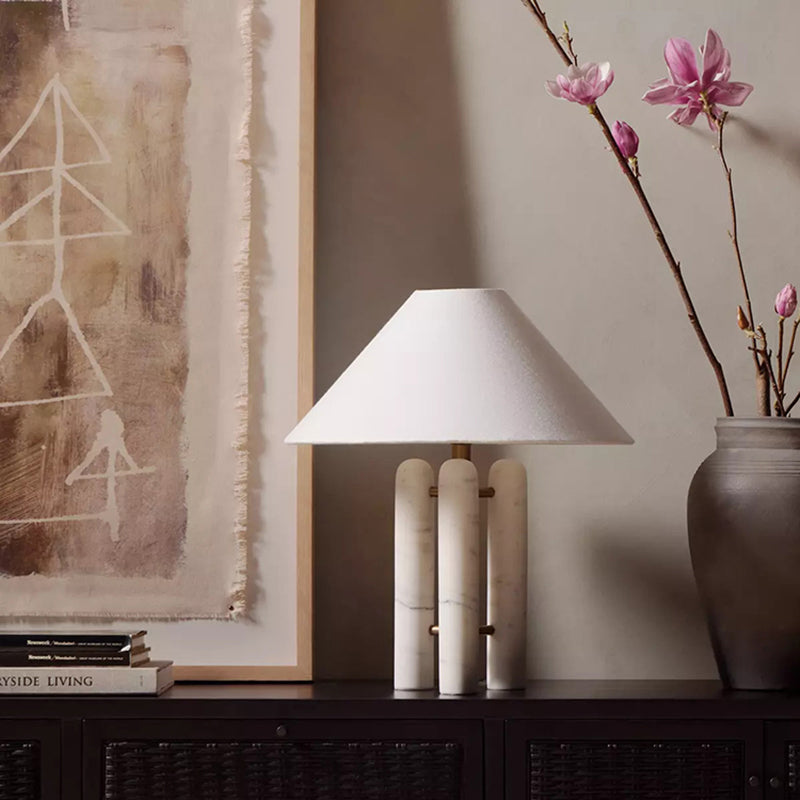 Wabi Sabi 3 columns Marble Table Lamp With White Fabric Lampshade