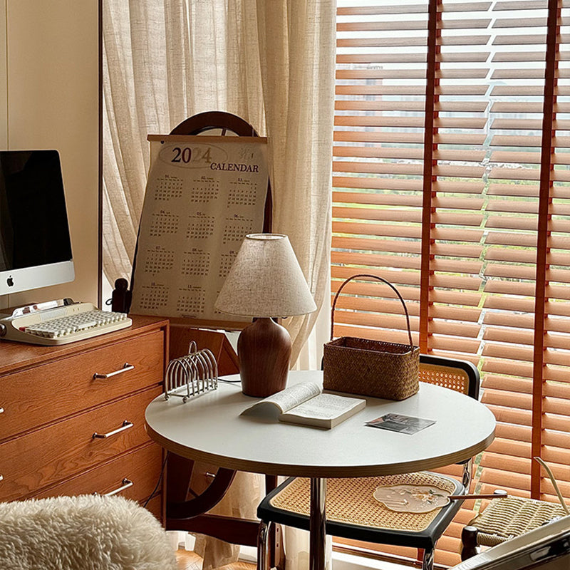 Modern Minimalism Wooden Table Light White Textile Shade Bedroom Living Room Desk Lamp