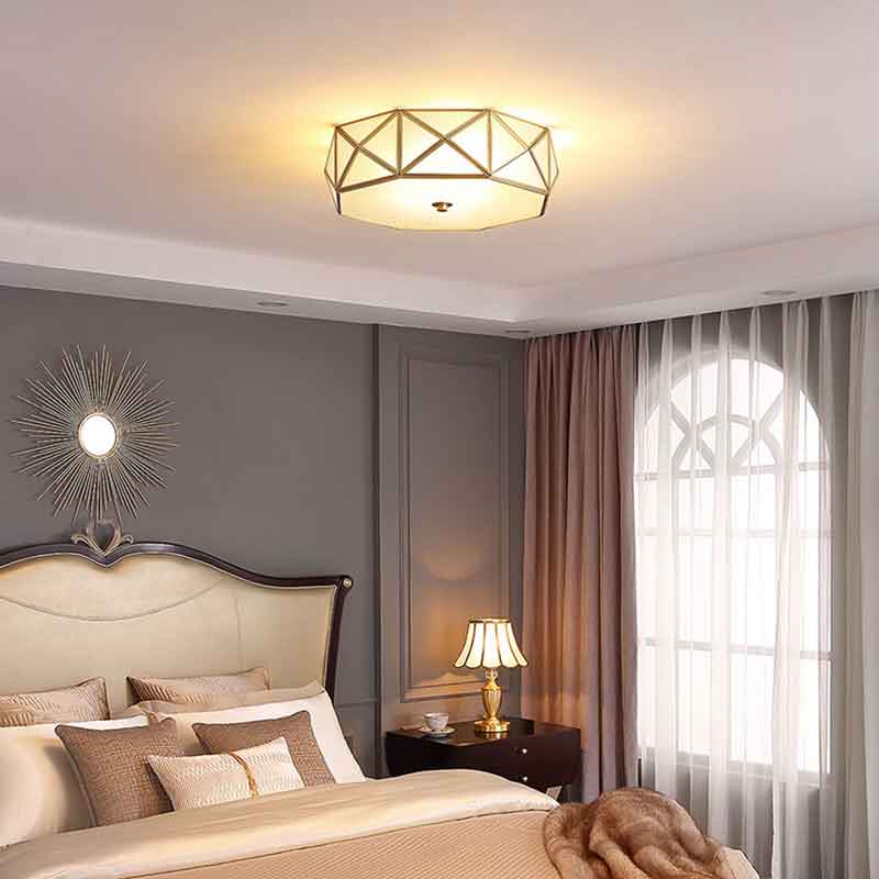 Traditional Drum Dimmable Brass LED Ceiling Light Warm White Light 220V Input