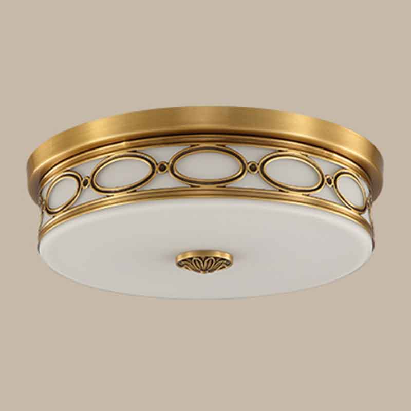 Traditional 17" Round Drum Brass LED Ceiling Light Indoor Lighting Fixtures 220V