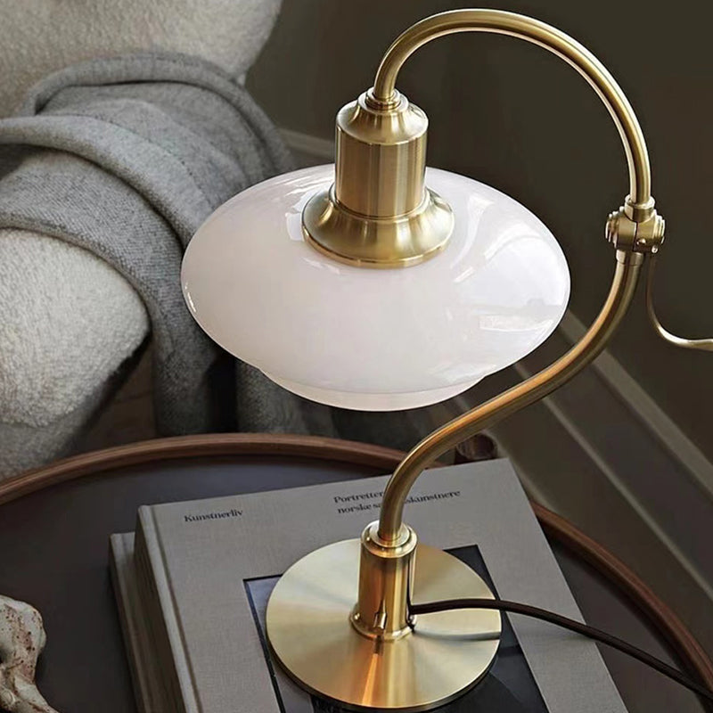 Modern Adjustable Electroplate Metal Table Lamp With White Glass Lampshade