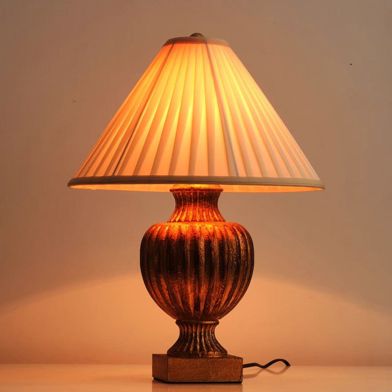Light Luxury American Wood Table Lamp Fabric Lampshade Bedroom Bedside Table Lighting Decoration Home Living Room Desk Lamp