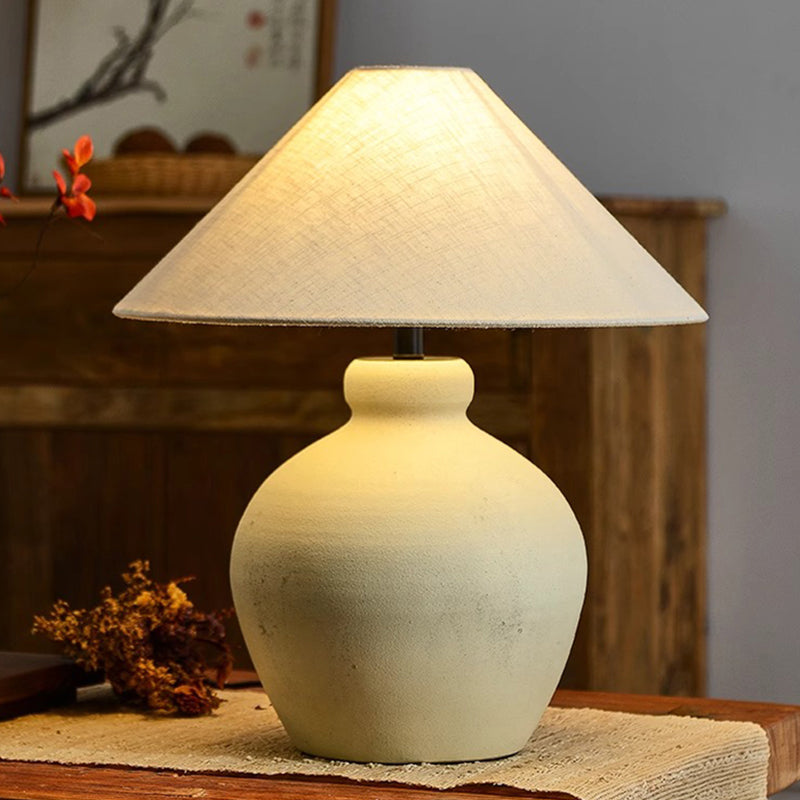 Wabi Sabi Ceramic Table Light Geometric Shape Table Lamp Cone Fabric Shade