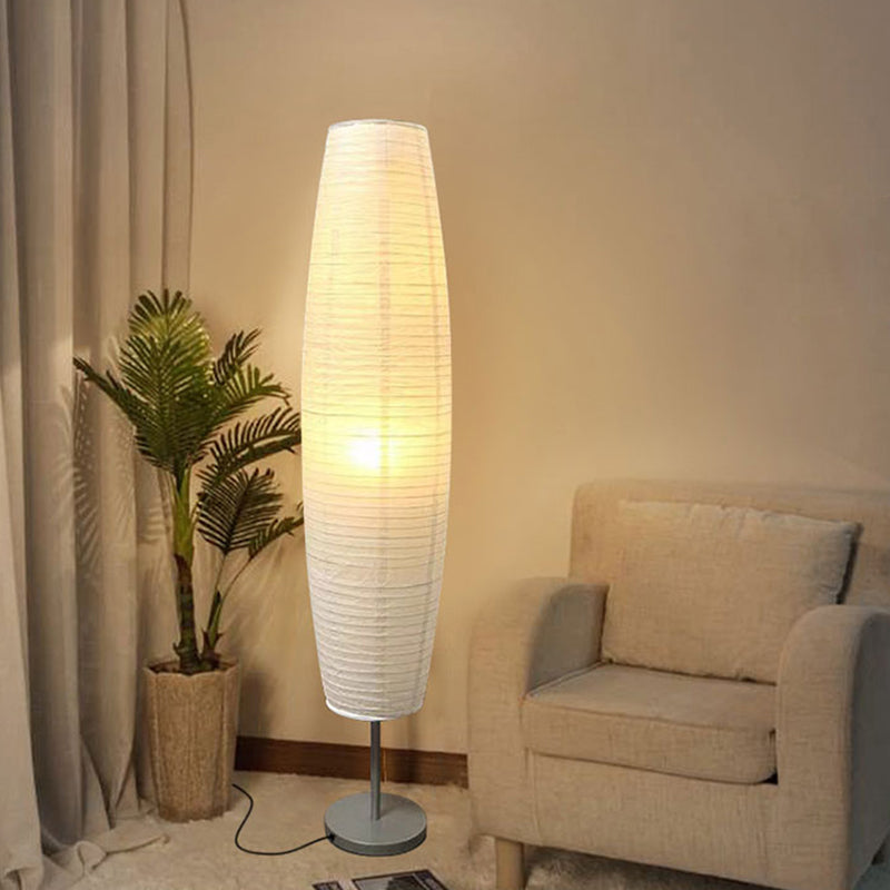 Wabi Sabi Column Paper 57" Floor Lamp with Warm White Bulb White Color Rice Paper Lampshade