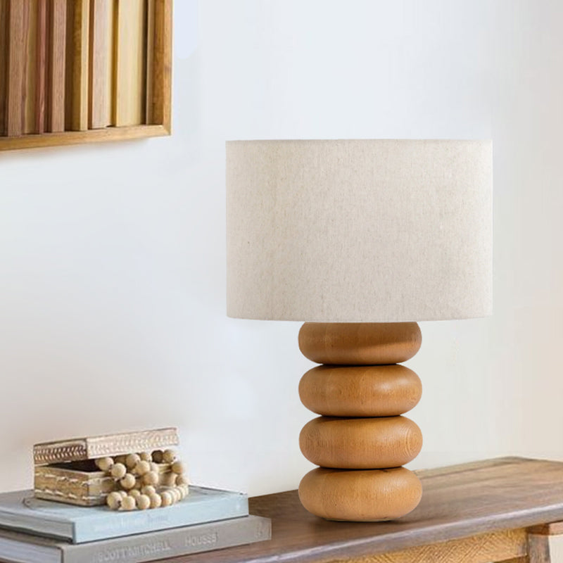 Pebble Shaped Solid Wood Table Lamp Modern and Simple Fabric Lampshade Desk Lamp 110-240V