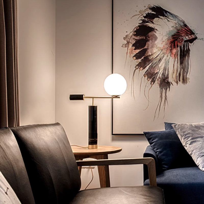 Modern Style Marble Table Lamp and Glass Lampshade Designer Model Room Lighting Home Desk Lamp