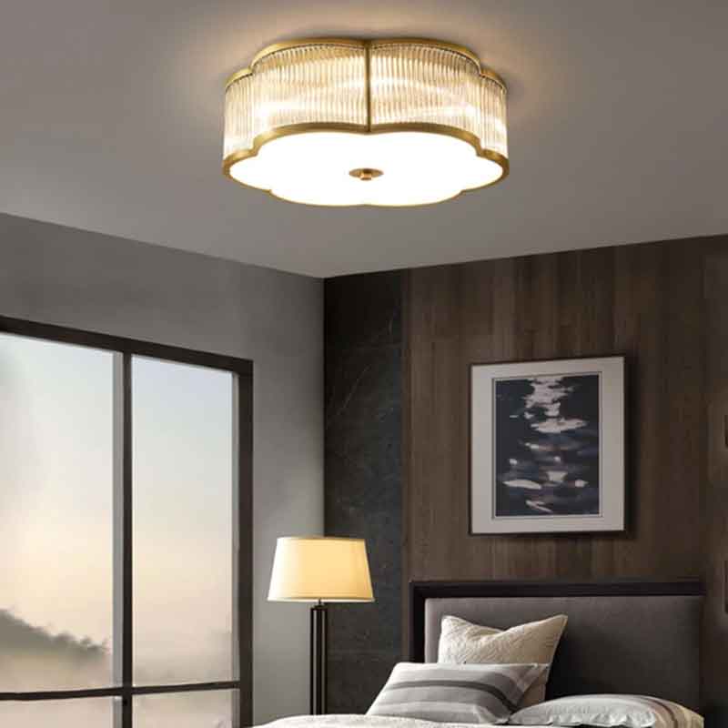 Mid-Century Dia.23" Drum Brass Flush Mount Ceiling Light LED E27*6 Indoor Lighting Fixtures