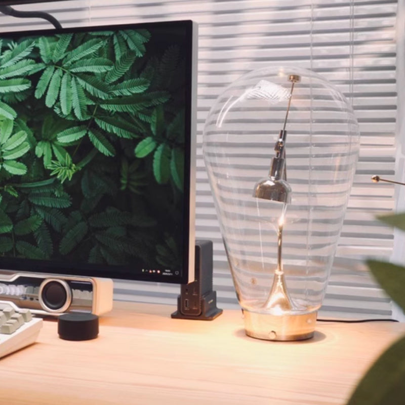 Designer Creative Light Bulb Glass Table With Magnetic Adjustment