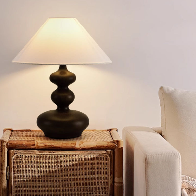 Residential Use Casual Gourd Wood & Textile Electrical Plug-in Bedside Table Lamp 17.5"
