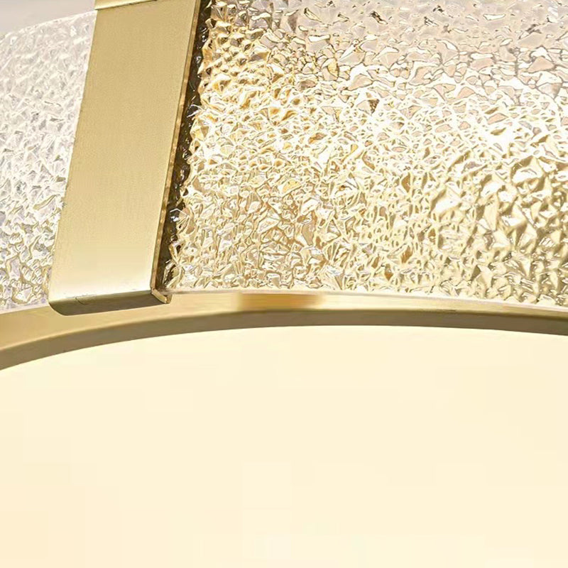 Light Luxury Dia.23" Round Textured Glass Brass LED Ceiling Lamp for Hallway Kitchen Bedroom