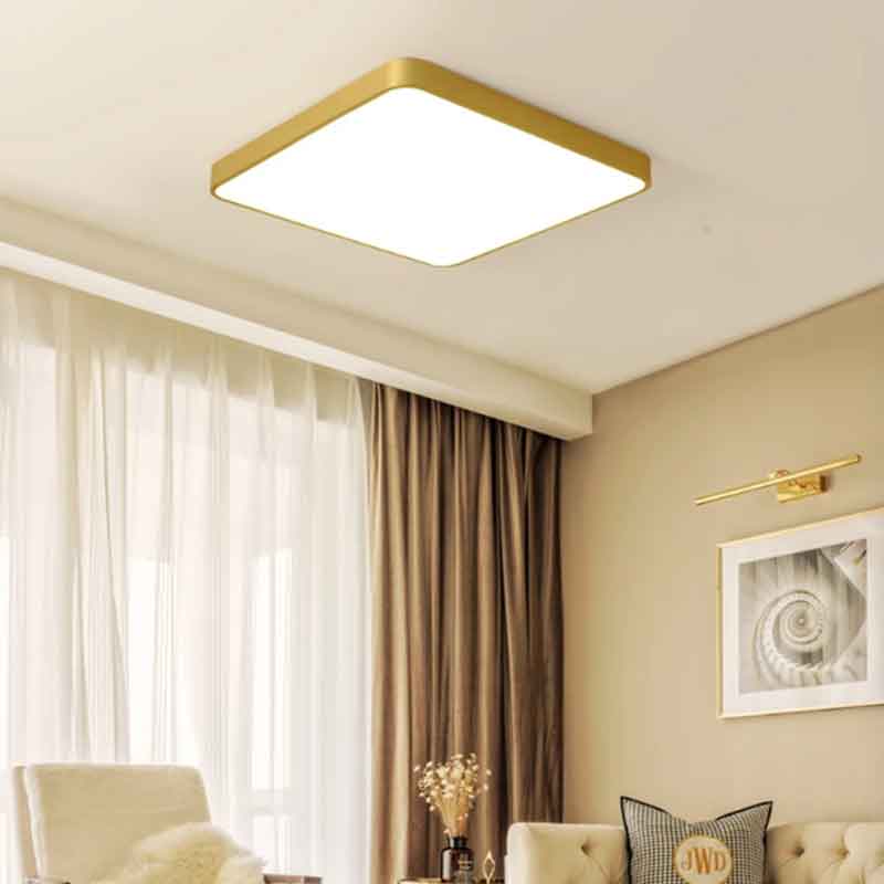 Simple Square Brass LED Ceiling Lights for Bedroom Living Room Home Cafe Decoration