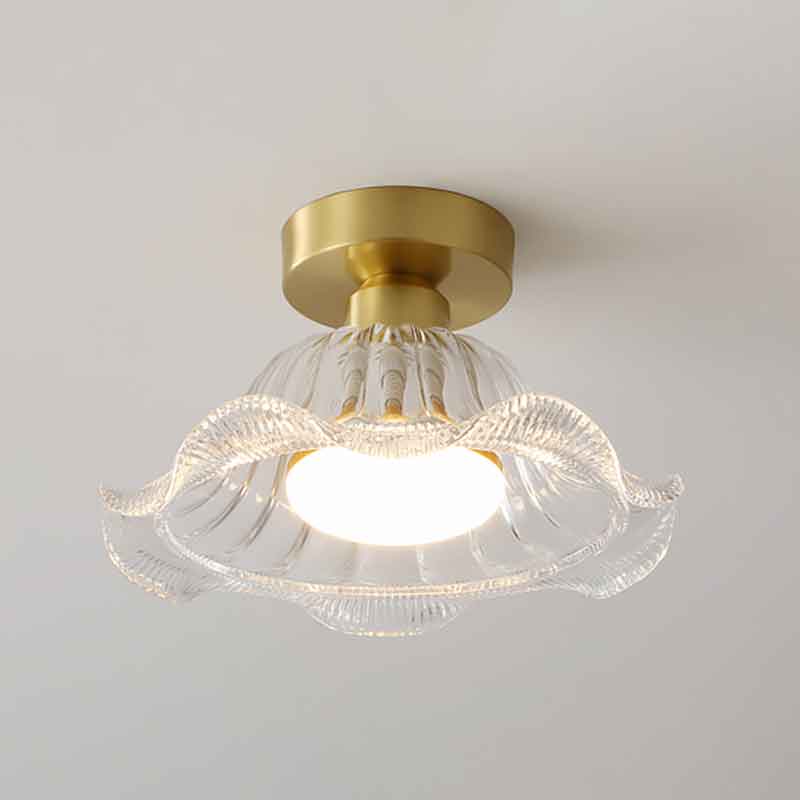 Rustic Creative Flower Brass LED Ceiling Light With Clear Glass Lampshade and LED E27