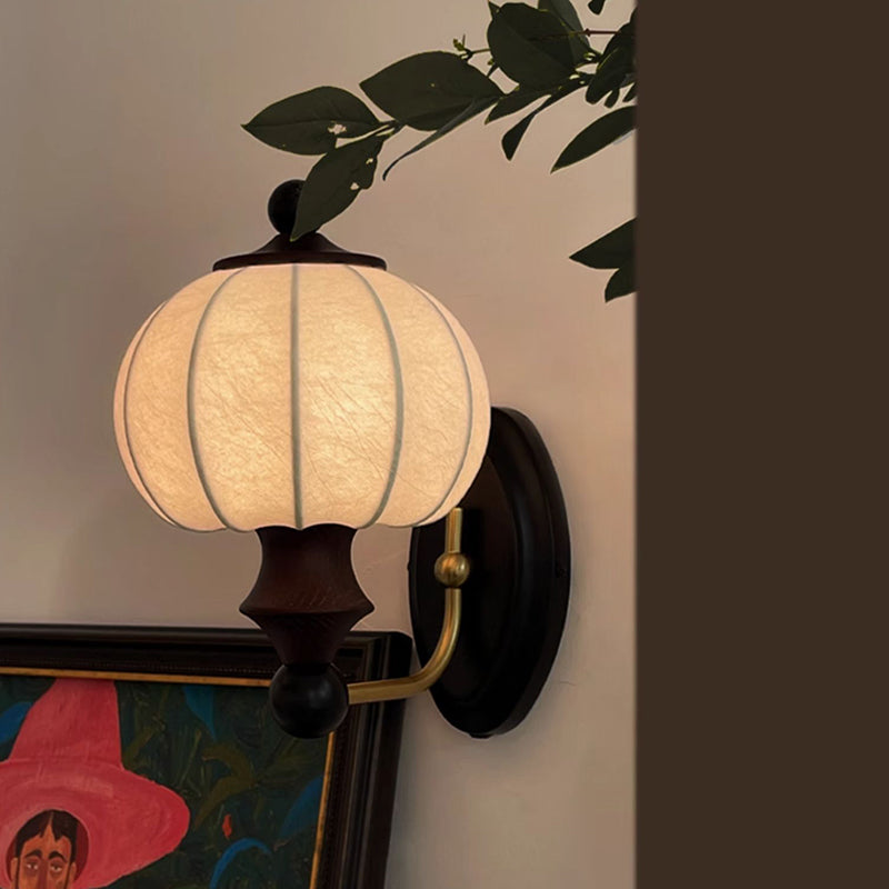 Vintage Solid Wood Wall Lamp With Silk Lampshade for Bedroom Bedside Lights Living Room Aisle Wall Light