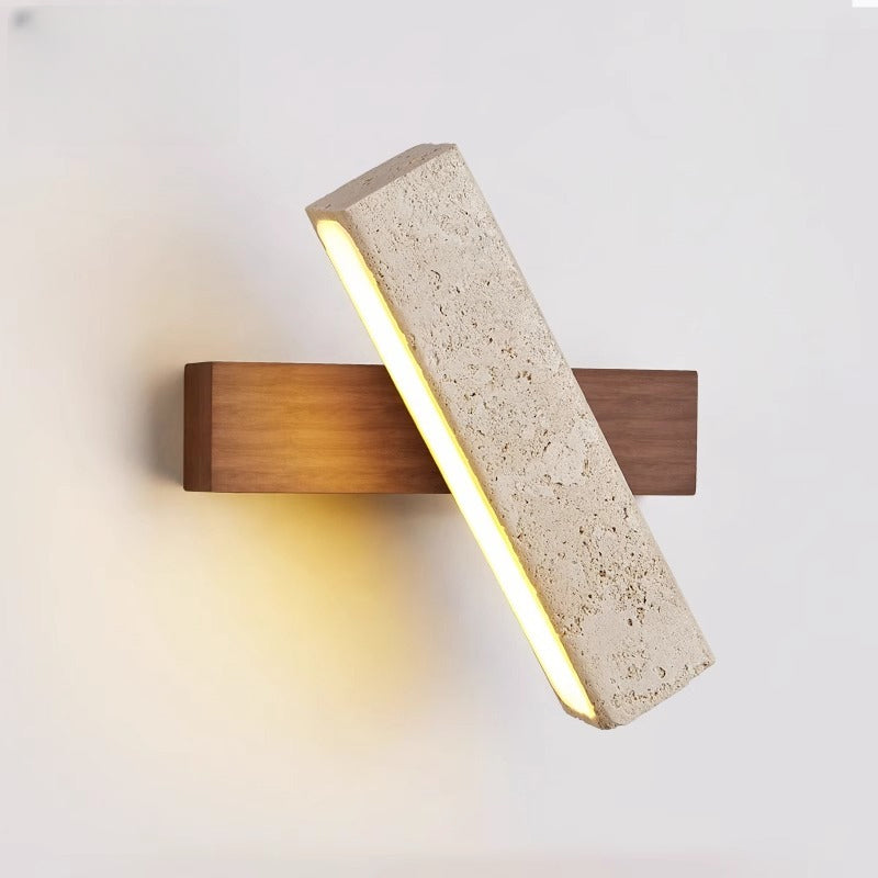 Led Wall Lamp Bedroom Bedside Solid Wood Stone Light Rotatable Natural Wabi-sabi Soft Room Decor Reading Lighting