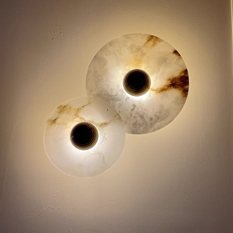 Nature Marble Round Wall Lamp With Metal Base