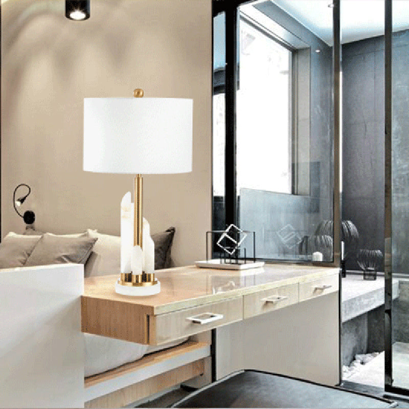 Luxury Irregular Creativity Marble Table Lamp With Fabric Lampshade