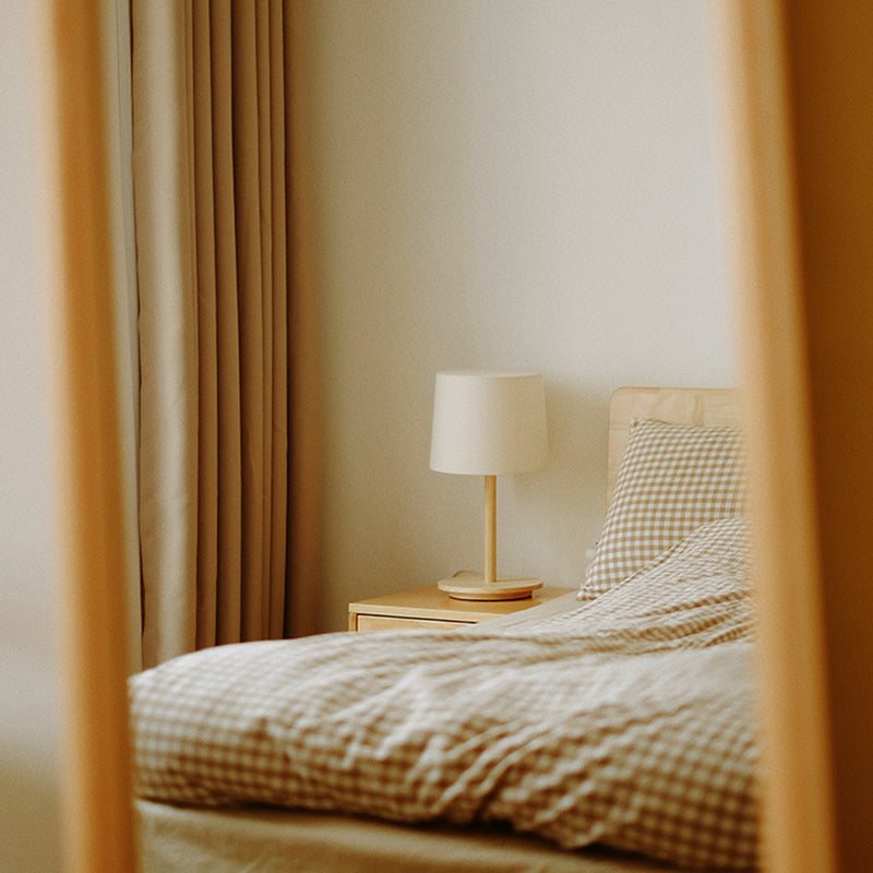 Simplistic 17.5"/16" Height Outlet-powered Standard Table Lamp in Wood with Textile Lampshade